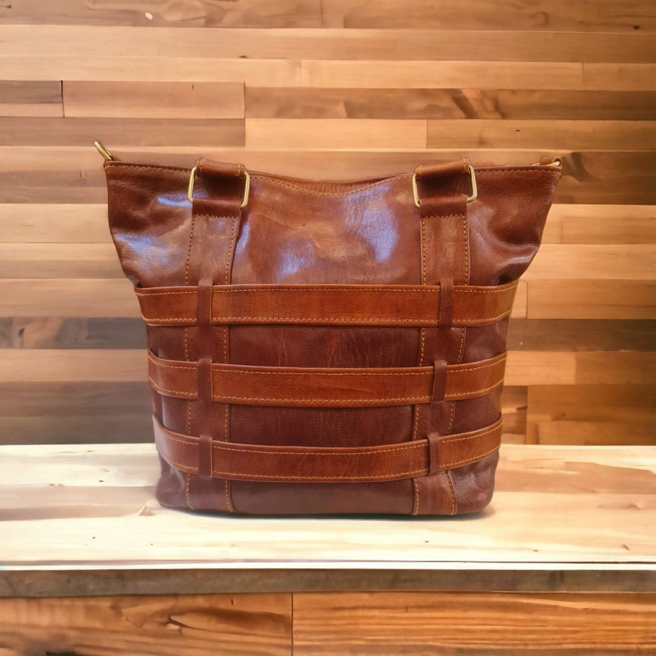 Small Tote w/ Leather Weave